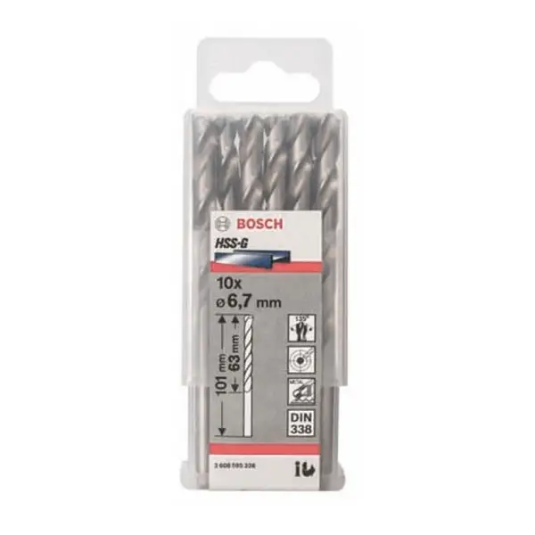 Bộ mũi khoan sắt 10 mũi 6.7mm HSS-G Bosch 2608595336