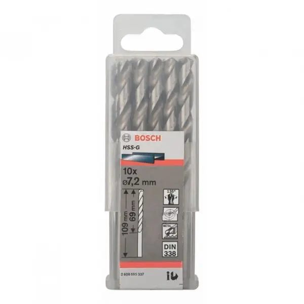 Bộ mũi khoan sắt 10 mũi 7.2mm HSS-G Bosch 2608595337