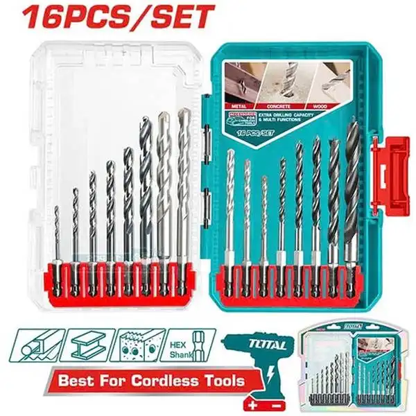 Bộ mũi khoan sắt, bê tông, gỗ chuôi lục giác 16 chi tiết Total TACSDL11608