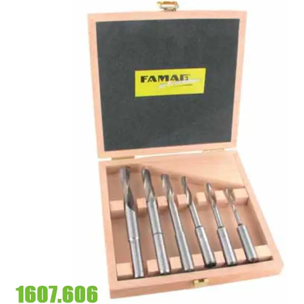 Bộ mũi phay gỗ FAMAG 1607.606, xoắn ốc 6 chi tiết từ Ø6-16mm