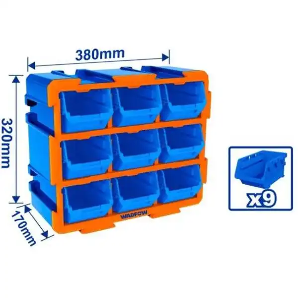 Bộ Tủ Gồm 9 Khay Nhựa Đựng Linh Kiện (Dạng Hở) 380X170X320MM WTB8330 WADFOW