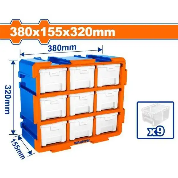 Bộ Tủ Gồm 9 Khay Nhựa Đựng Linh Kiện (Dạng Kín) 380X155X320MM WTB8331 WADFOW