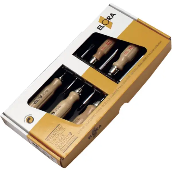 Bộ tua vít 5 cây ELORA 676 S5-K, cán gỗ gốc lục lăng gồm dẹt & bake