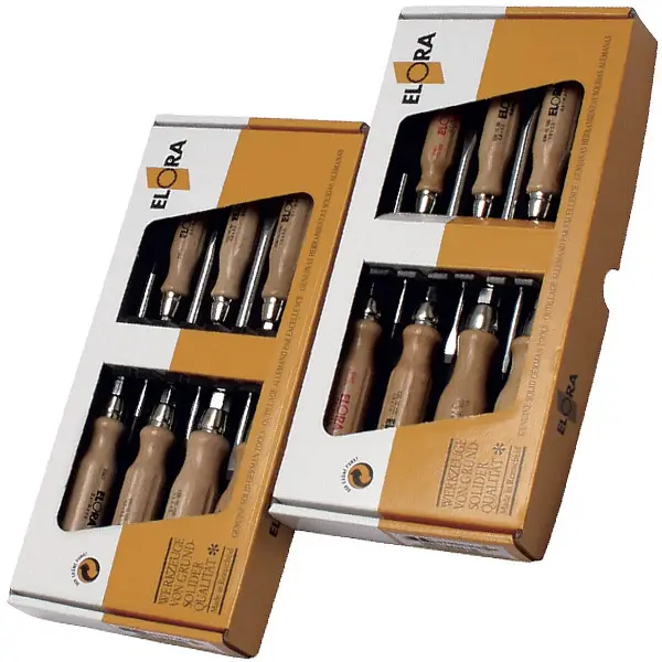 Bộ tua vít cán gỗ ELORA 670-S7K gồm 7 cây, 5 cây dẹt và 2 bake