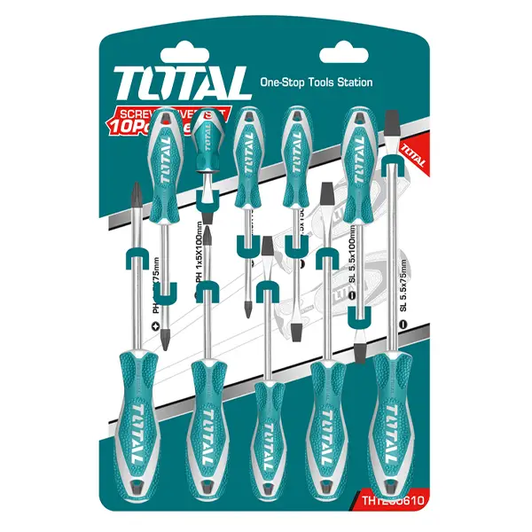 Bộ tuốc nơ vít dẹp và bake 10 chi tiết Total THT250610