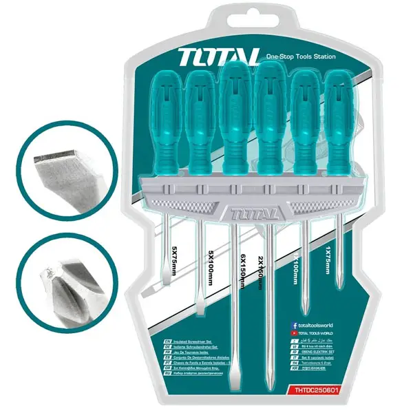 Bộ tuốc nơ vít dẹp và bake 6 chi tiết Total THTDC250601