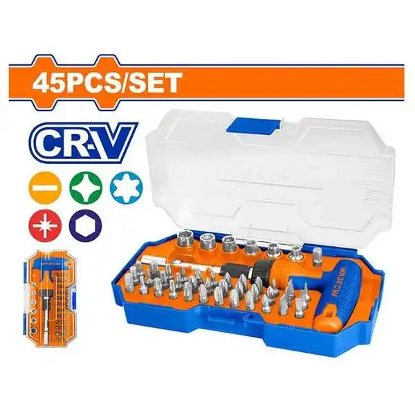 Bộ tuốc nơ vít tay vặn chữ T 45 chi tiết Wadfow WSS8B45