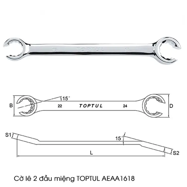 Cờ lê 2 đầu miệng TOPTUL AEAA1618