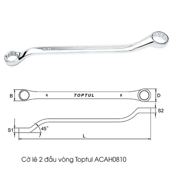 Cờ lê 2 đầu vòng TOPTUL ACAH0810