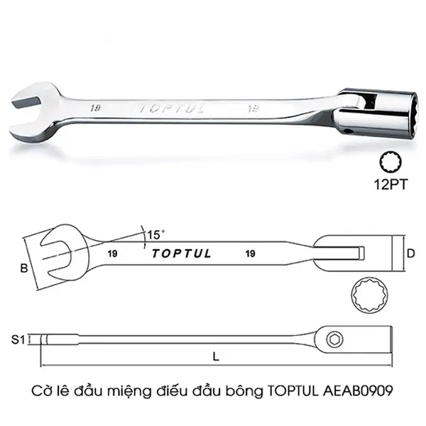 Cờ lê đầu miệng đầu điếu bông TOPTUL AEAB0909
