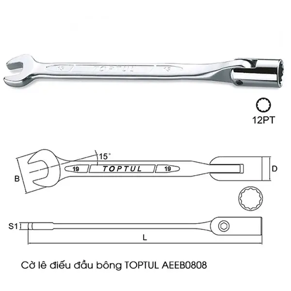Cờ lê đầu miệng đầu điếu bông TOPTUL AEEB0808