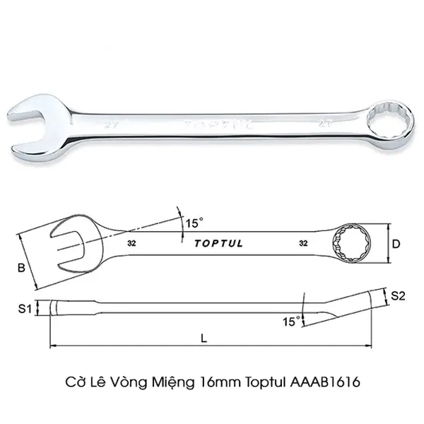 Cờ lê đầu vòng miệng 16mm TOPTUL AAAB1616