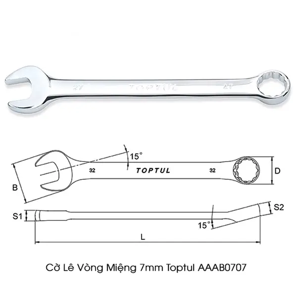 Cờ lê đầu vòng miệng 7mm TOPTUL AAAB0707