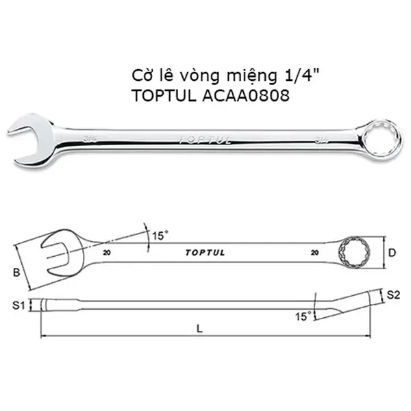 Cờ lê đầu vòng miệng TOPTUL ACAA0808