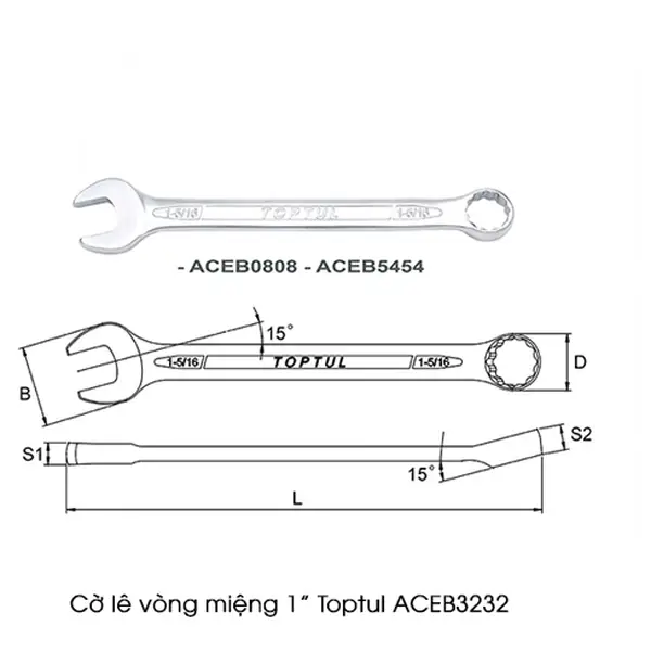 Cờ lê vòng miệng TOPTUL hệ inch 1