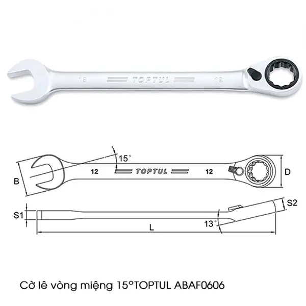 Cờ lê vòng miệng tự động 15 Độ TOPTUL ABAF0606