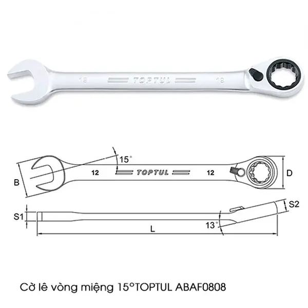 Cờ lê vòng miệng tự động 15 Độ TOPTUL ABAF0808