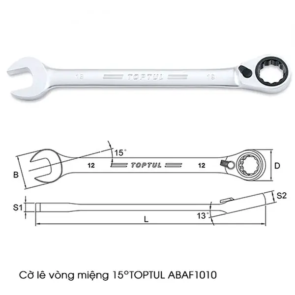 Cờ lê vòng miệng tự động 15 Độ TOPTUL ABAF1010