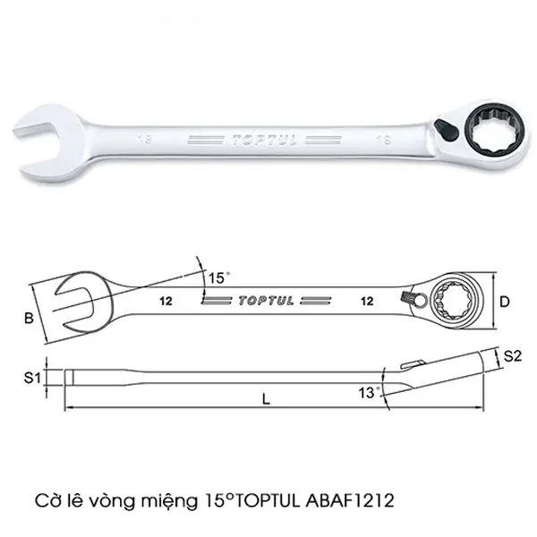 Cờ lê vòng miệng tự động 15 Độ TOPTUL ABAF1212