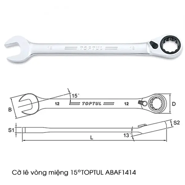 Cờ lê vòng miệng tự động 15 Độ TOPTUL ABAF1414