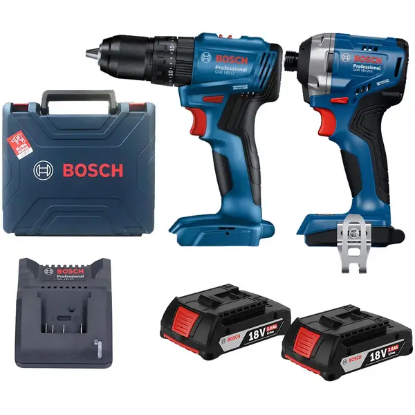 Combo Bosch 2 - Máy khoan pin GSB 185-LI + Máy vặn vít GDR 18V-215 + 2 Pin 18V 2.0Ah & 1 Sạc