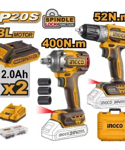 Combo INGCO CKLI20271 - Máy khoan pin & Máy siết bu lông pin 20V - Kèm 2 Pin 2.0AH, 1 Sạc