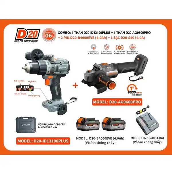 Combo máy pin-Máy khoan pin 21V Dekton D20-ID13100PLUS +Máy mài góc Dekton D20-AG9600PRO
