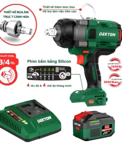Combo máy siết bu lông dùng pin 21V Dekton M21-IW1650PRO (1 Pin 6.0Ah, 1 Sạc)