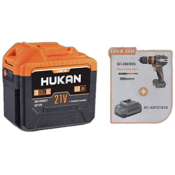 COMBO PIN SẠC TẶNG THÂN MÁY KHOAN G1-CB8050MK HUKAN