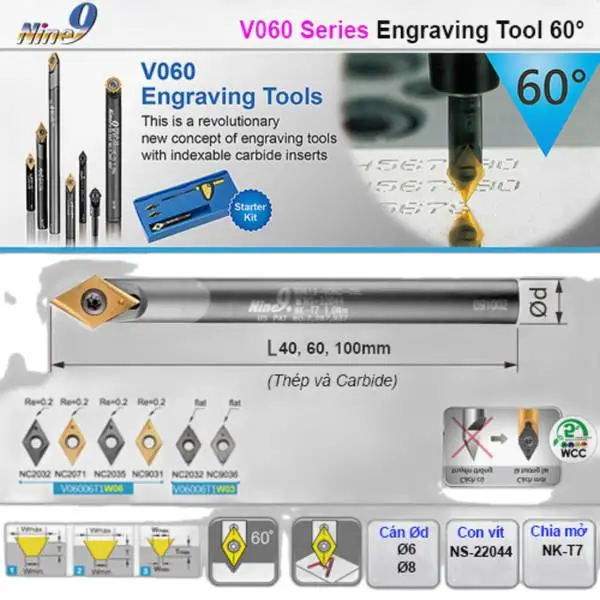 Dao Chạy Chữ Engraving 60 Độ Gắn Mảnh V060 Nine9