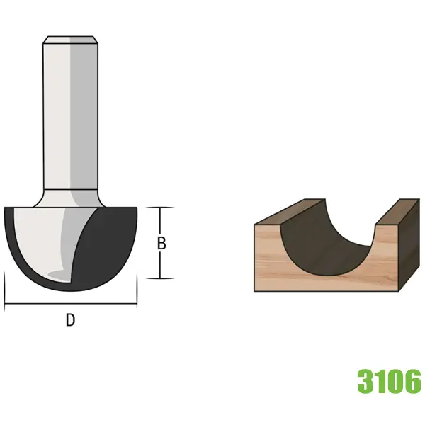 Dao phay gỗ hình cầu FAMAG 3106, đường kính Ø9, 5-25, 4mm