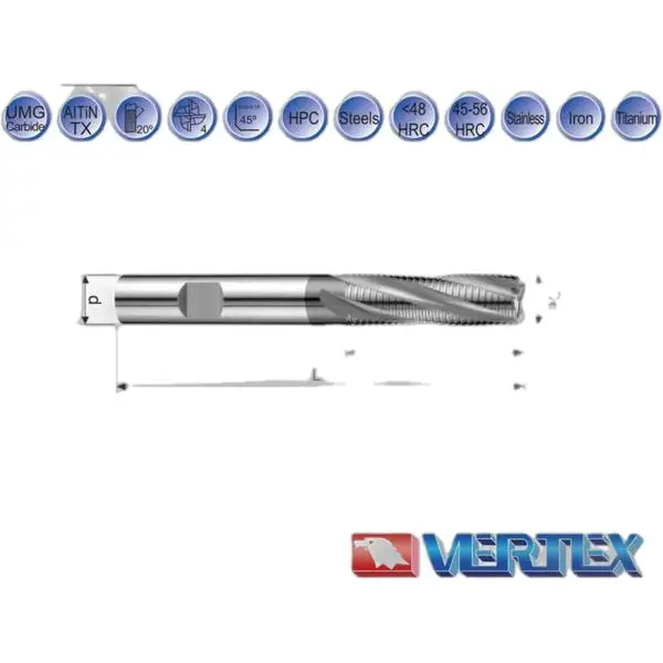 Dao phay ngón hợp kim phá thô Vertex