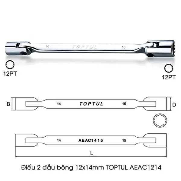 Điếu 2 đầu bông 12x14mm TOPTUL AEAC1214