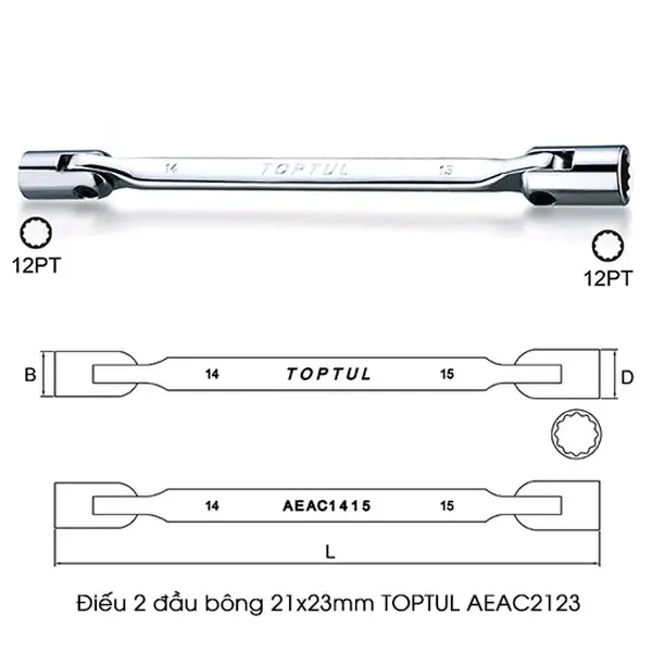 Điếu 2 đầu bông 21x23mm TOPTUL AEAC2123