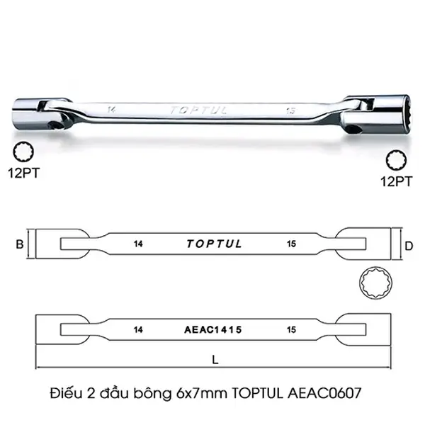 Điếu 2 đầu bông 6x7mm TOPTUL AEAC0607