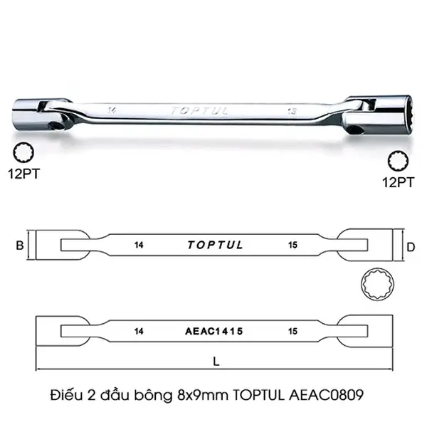 Điếu 2 đầu bông 8x9mm TOPTUL AEAC0809