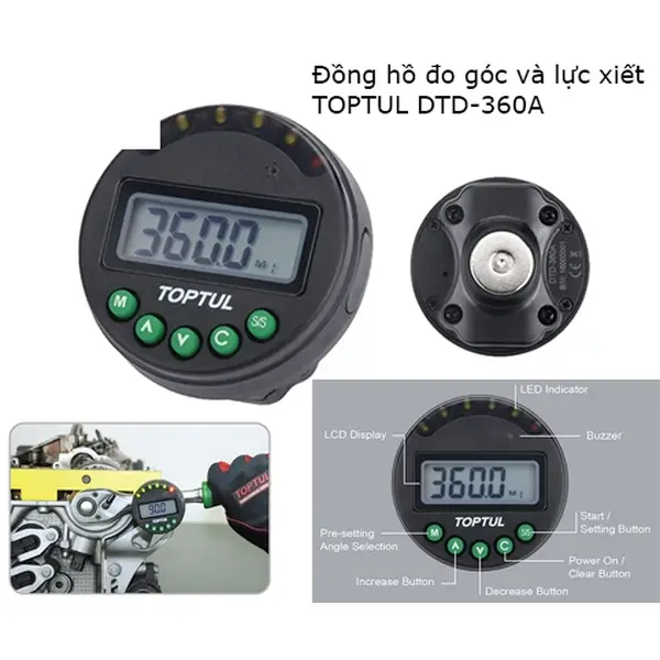 Đồng hồ đo góc và lực xiết TOPTUL DTD-360A
