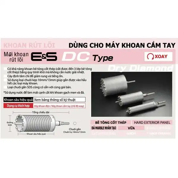ES-D130SDS -Mũi khoét rút lõi UNIKA - E&S Core Drill DC type