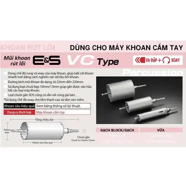 ES-V200ST -Mũi khoét rút lõi UNIKA - E&S Core Drill VC type