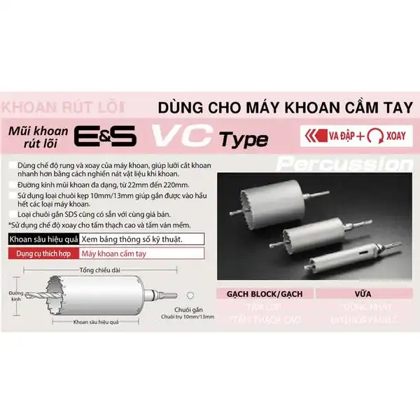 ES-V90SDS -Mũi khoét rút lõi UNIKA - E&S Core Drill VC type