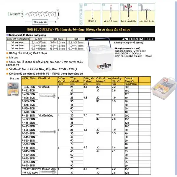 F-670-SDN -Vít bê tông (Không cần tắc kê)