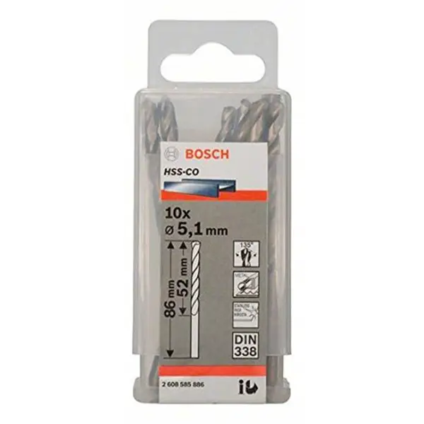 Hộp 10 mũi khoan sắt và inox 5.1mm HSS-Co Bosch 2608585886