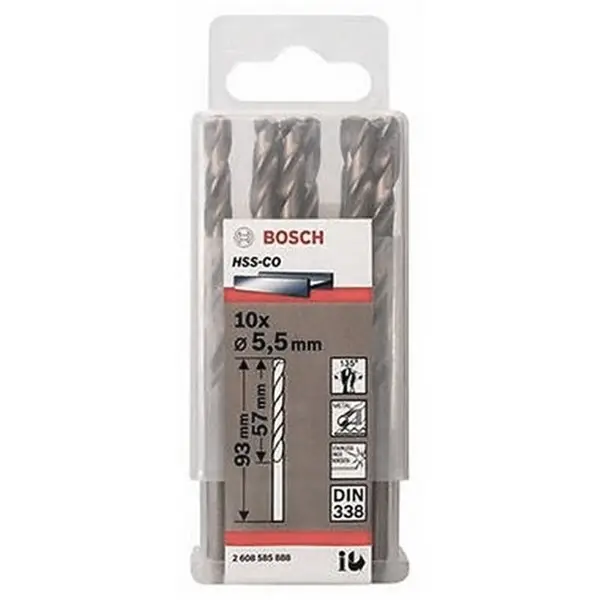 Hộp 10 mũi khoan sắt và inox 5.5mm HSS-Co Bosch 2608585888
