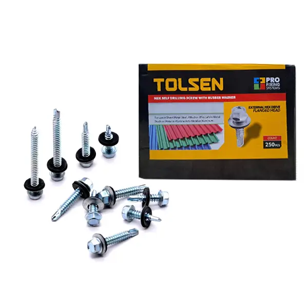 Hộp 500 vít bắt tôn đầu lục giác SU 5.5x38mm Tolsen 54193 (Có vòng đệm cao su)