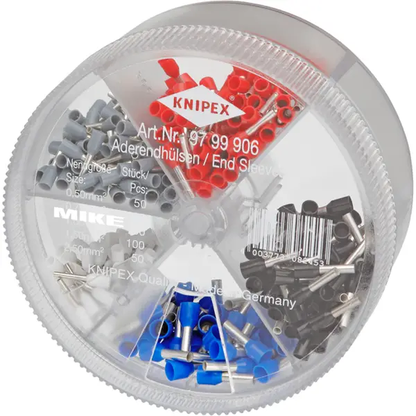 Hộp đầu cos 400 cái Knipex 97 99 906 cách điện, size 0.5-2.5mm2