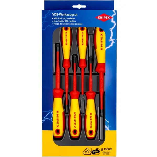 KNIPEX 00 20 12 V04 BỘ TUỐC NƠ VÍT VDE ĐẦU DẸP / PHILLIPS / POZIDRIV 6 CHI TIẾT