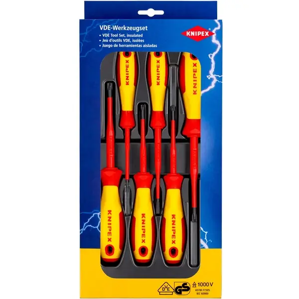 KNIPEX 00 20 12 V05 BỘ TUỐC NƠ VÍT VDE ĐẦU PLUSMINUS / DẸP 6 CHI TIẾT