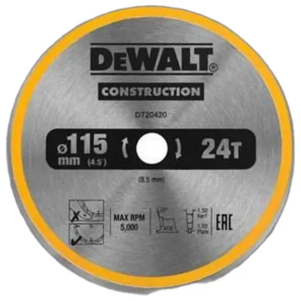 LƯỠI CƯA DEWALT 24 RĂNG DT20420-QZ (115 X 9.5 X 24T TCT)
