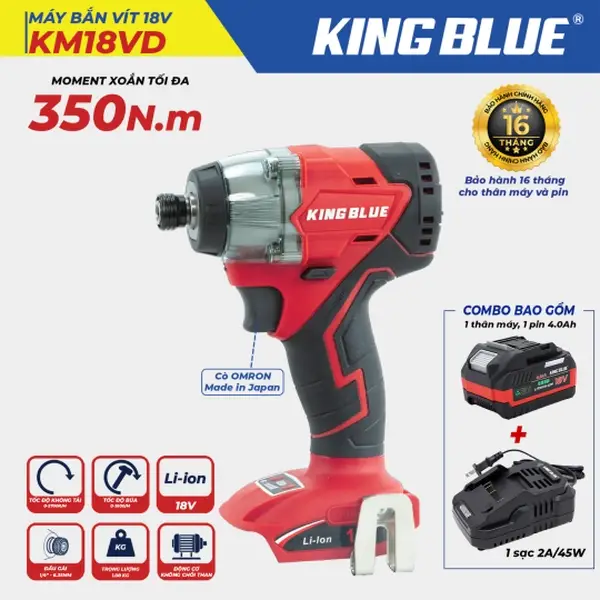 Máy Bắn Vít 18V KM18VD (Combo Bao Gồm 1 Thân Máy, 1 Pin 18V - 4.0Ah, 1 Sạc 2A)