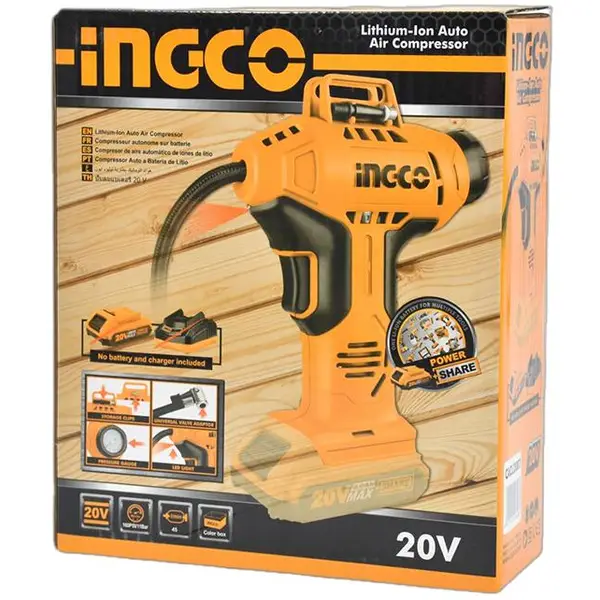 MÁY BƠM LỐP CẦM TAY TỰ ĐỘNG DÙNG PIN LI-ON 20V INGCO CACLI2001